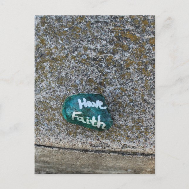 Cute Green Heart Rock on Bench Have Faith Postcard (Front)
