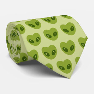Cute Green Heart-Shaped Alien Head Pattern Neck Tie
