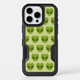 Cute Green Heart-Shaped Alien Head Pattern iPhone 16 Pro Max Case