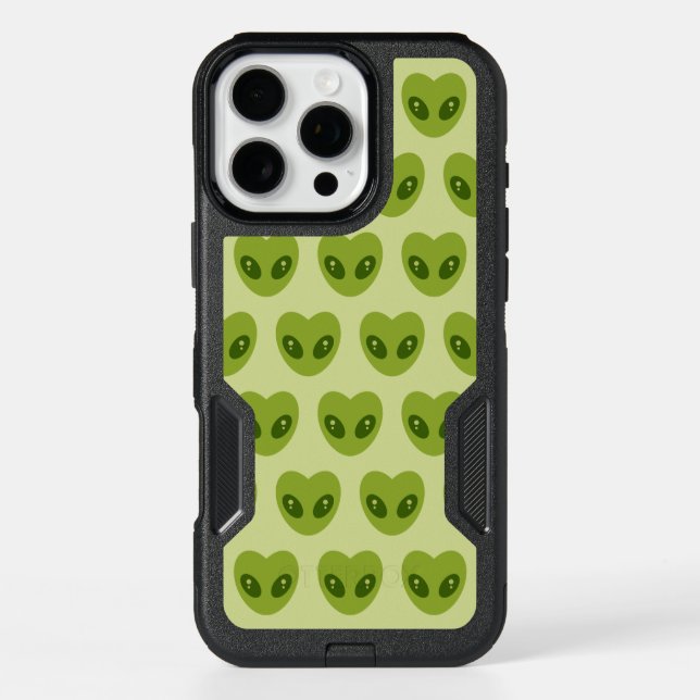 Cute Green Heart-Shaped Alien Head Pattern Otterbox iPhone Case (Back)