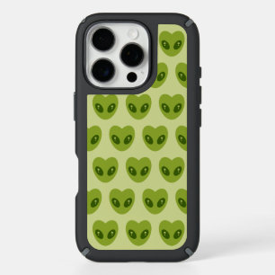 Cute Green Heart-Shaped Alien Head Pattern iPhone 16 Pro Case