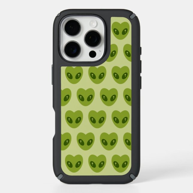 Cute Green Heart-Shaped Alien Head Pattern Speck iPhone Case (Front)