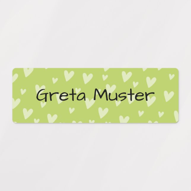 Cute Green Hearts Personalized Name  Kids' Labels (Design 1)