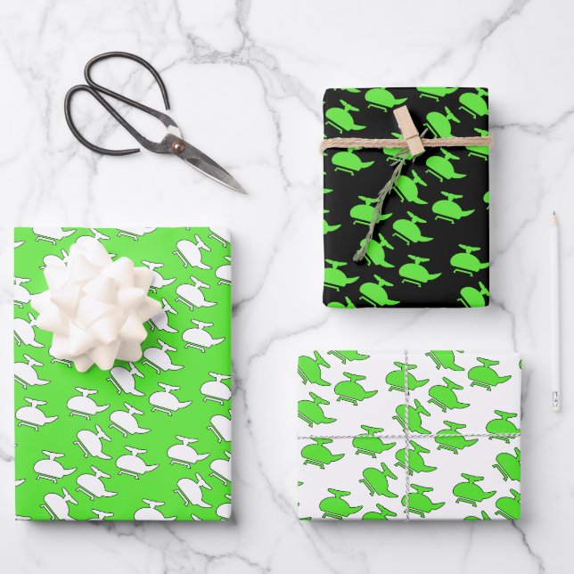 Cute Green Helicopter  Wrapping Paper Sheets (Front)