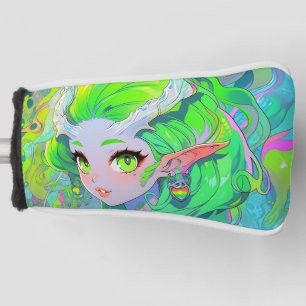 Cute Green Horned Wood Elf Anime Girl Golf Head Cover