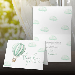 Cute Green Hot Air Balloon Baby Shower Letterpress Thank You Card