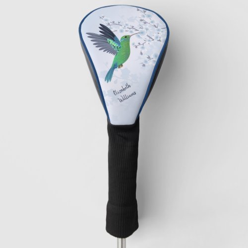 Cute Green Hummingbird Cherry Blossom Add Name  Golf Head Cover