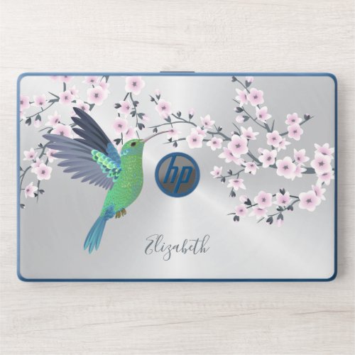 Cute Green Hummingbird Cherry Blossom Add Name  HP Laptop Skin