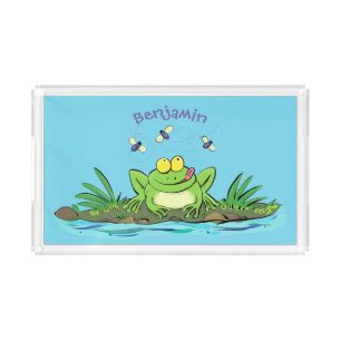Cute green hungry frog cartoon illustration acrylic tray