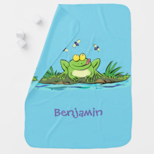Cute green hungry frog cartoon illustration baby blanket