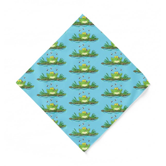 Cute green hungry frog cartoon illustration  bandana (Front)