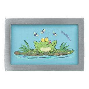 Cute green hungry frog cartoon illustration belt buckle
