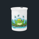 Cute green hungry frog cartoon illustration beverage pitcher<br><div class="desc">Add some frog fun to your child's day! Our cute,  hungry green frog is waiting for some juicy flies for dinner. I love frogs!</div>