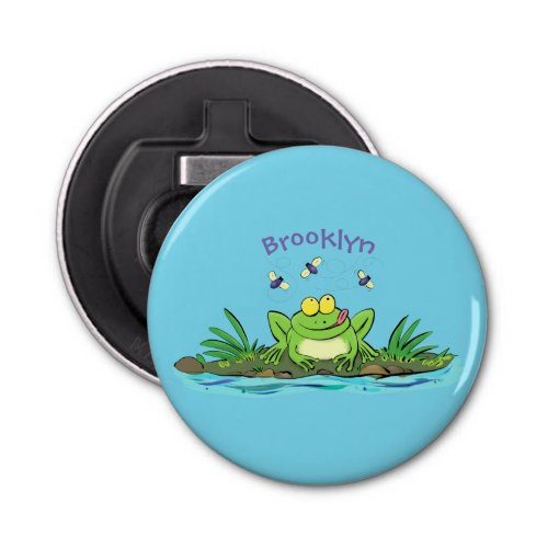 Cute green hungry frog cartoon illustration bottle opener