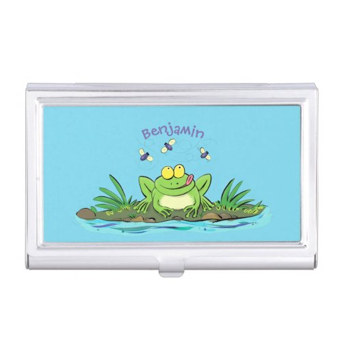 Cute green hungry frog cartoon illustration business card case