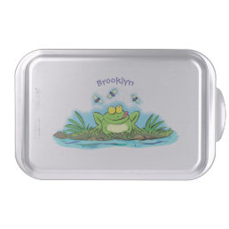 Cute green hungry frog cartoon illustration cake pan