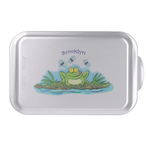 Cute green hungry frog cartoon illustration cake pan