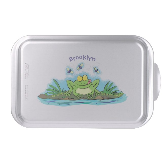 Cute green hungry frog cartoon illustration cake pan (Front)