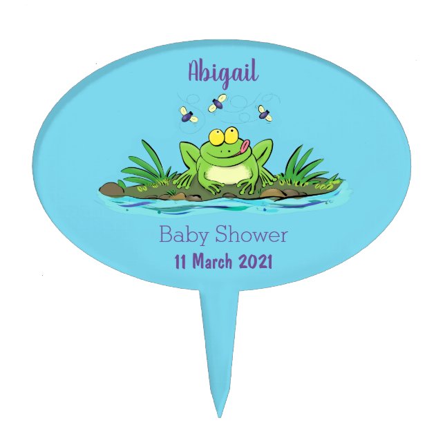 Cute green hungry frog cartoon illustration cake topper (Front)