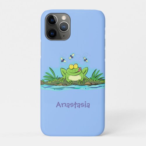 Cute green hungry frog cartoon illustration iPhone 11 pro case