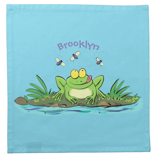 Cute green hungry frog cartoon illustration cloth napkin (Front)