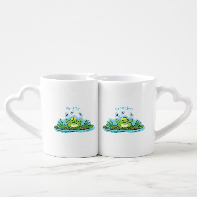 Cute green hungry frog cartoon illustration coffee mug set (Back Nesting)