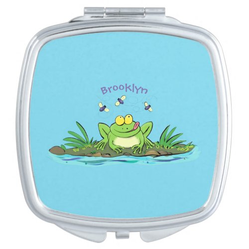 Cute green hungry frog cartoon illustration  compact mirror