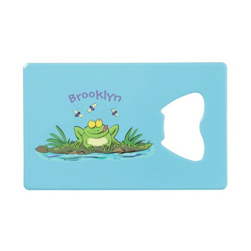 Cute green hungry frog cartoon illustration credit card bottle opener