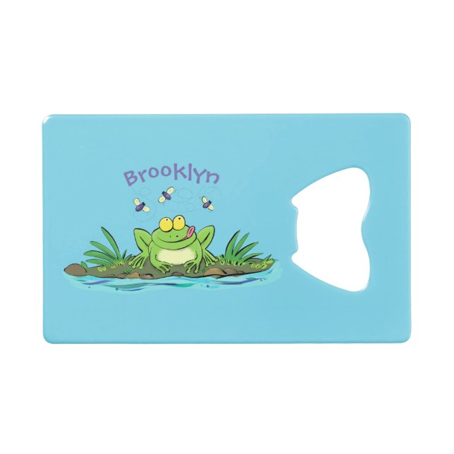 Cute green hungry frog cartoon illustration credit card bottle opener (Front (Horizontal))