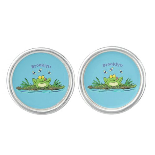 Cute green hungry frog cartoon illustration cufflinks