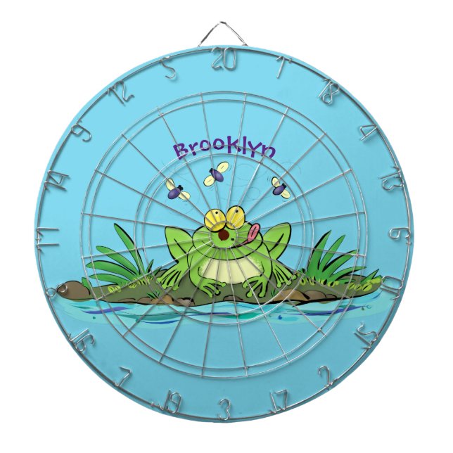 Cute green hungry frog cartoon illustration dart board (Front)