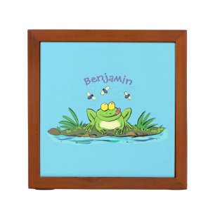 Cute green hungry frog cartoon illustration desk organizer
