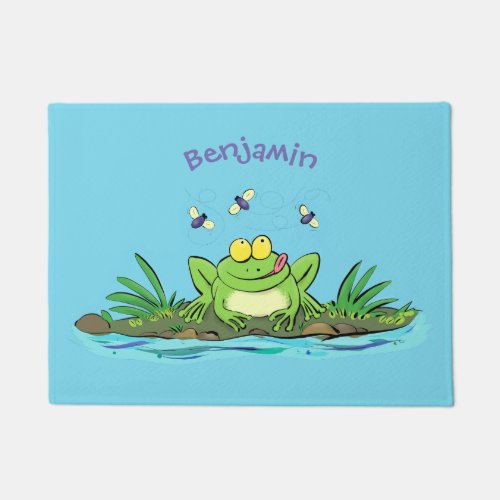 Cute green hungry frog cartoon illustration doormat