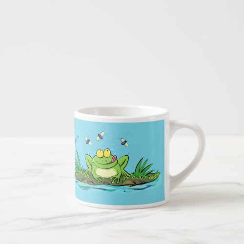 Cute green hungry frog cartoon illustration espresso cup