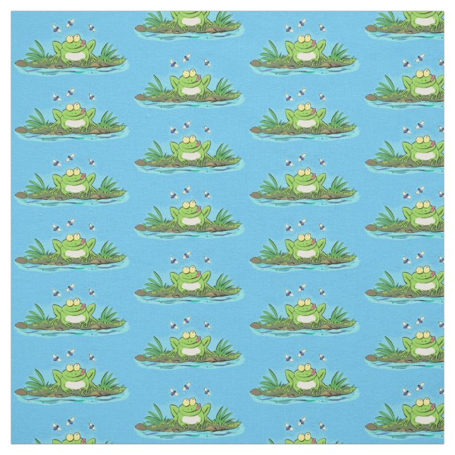 Cute green hungry frog cartoon illustration fabric (Swatch)