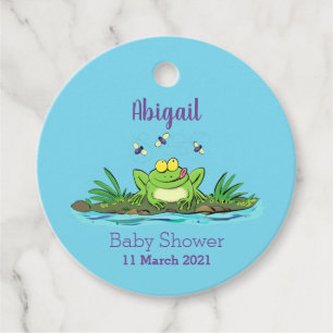 Cute green hungry frog cartoon illustration favor tags