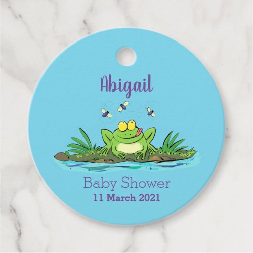 Cute green hungry frog cartoon illustration  favor tags