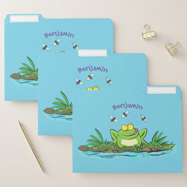 Cute green hungry frog cartoon illustration file folder (Set)
