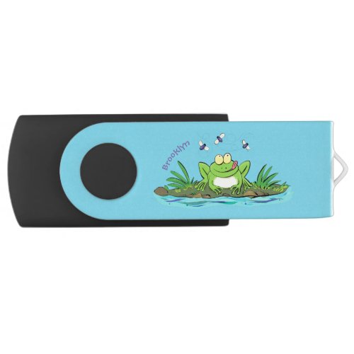 Cute green hungry frog cartoon illustration flash drive