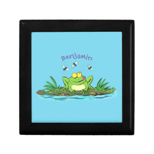 Cute green hungry frog cartoon illustration gift box