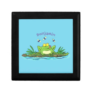Cute green hungry frog cartoon illustration gift box