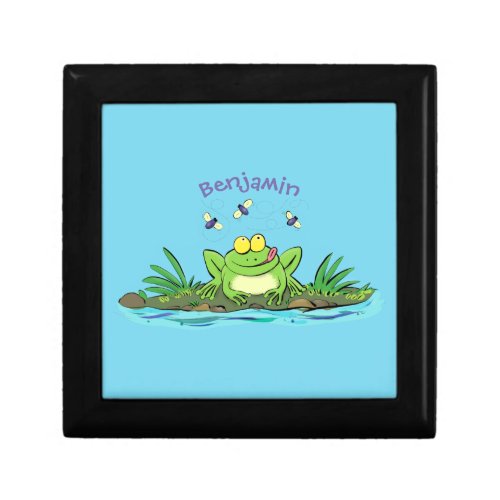 Cute green hungry frog cartoon illustration gift box