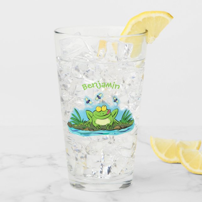 Cute green hungry frog cartoon illustration glass (Back Ice)