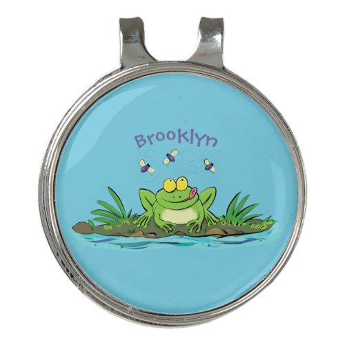 Cute green hungry frog cartoon illustration golf hat clip