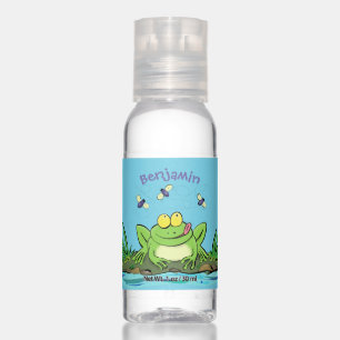 Cute green hungry frog cartoon illustration hand sanitizer