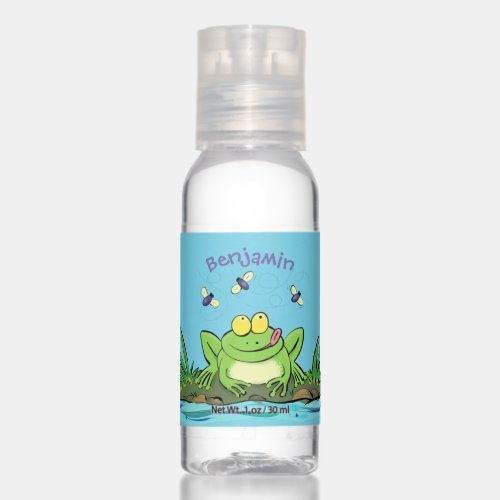 Cute green hungry frog cartoon illustration hand sanitizer