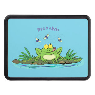Cute green hungry frog cartoon illustration hitch cover