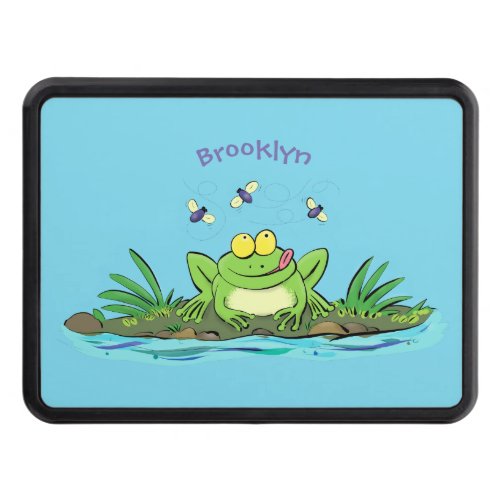 Cute green hungry frog cartoon illustration hitch cover