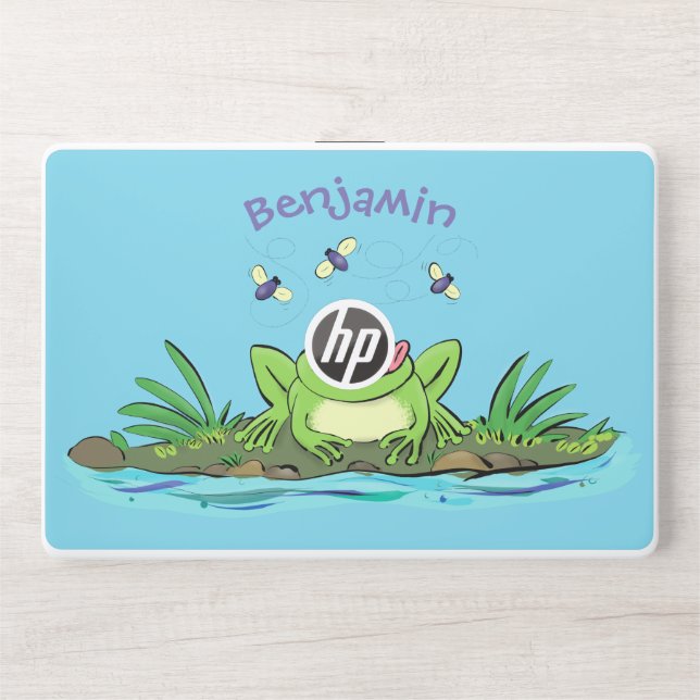Cute green hungry frog cartoon illustration HP laptop skin (Front)