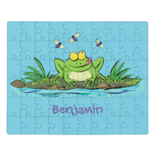 Cute green hungry frog cartoon illustration jigsaw puzzle